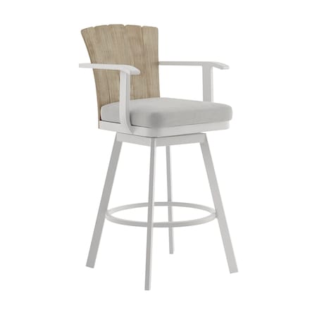 Armen Living Hazel Outdoor Patio Swivel Bar Stool in Aluminum with Teak Wood and Argent Gray Cushion LCHABALGRY30
