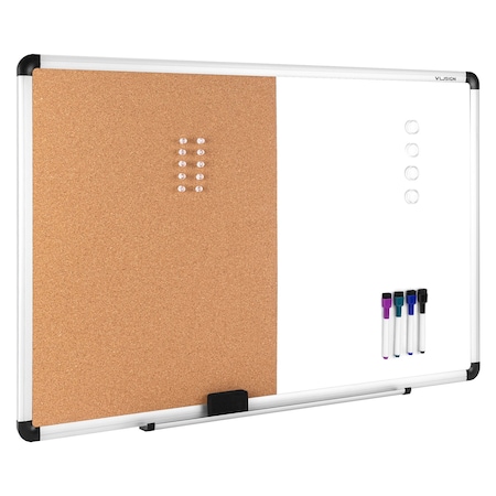 Deli VUSIGN Combo Whiteboard+Corkboard 24x36, Aluminum Frame, Wall Mount, Kit VS022B