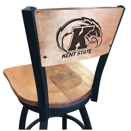 Holland Bar Stool Co 25" Blk Wrinkle Kent State Swivel Bar Stool, Laser Engraved Back L03825BWMedMplAKentStMedMpl