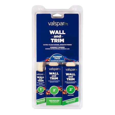 Valspar Wall and Trim Paint Brush Set, 2 in W, Angle, Flat Brush, Polyester Bristle 882569300