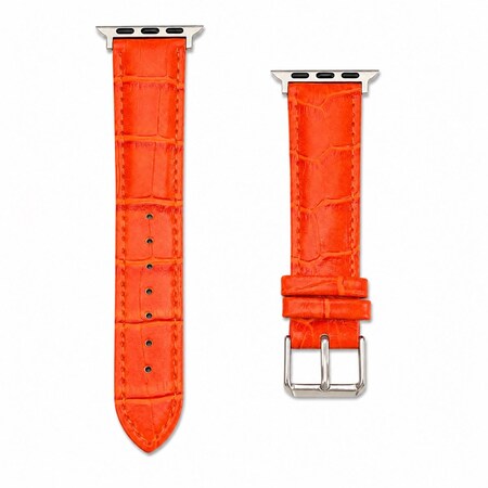 Elegani Alligator-Embossed Leather Watch Replacement Band Compatible with Apple Watch 44mm, Orange LAT-ORG-44mm