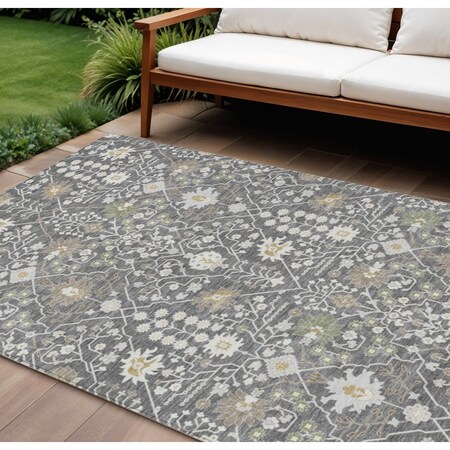Homeroots 10' X 14' Charcoal Ivory And Green Oriental Washable Indoor Outdoor Area Rug 598033