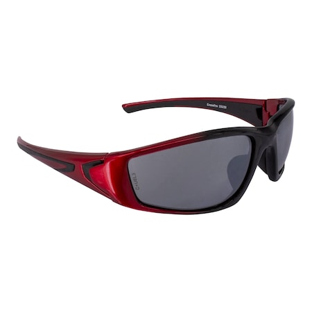 Crossfire Safety Glasses, Silver Mirror Lens, Shiny Black/Pearl Red Frame, Full-Frame, 1 PR 23233