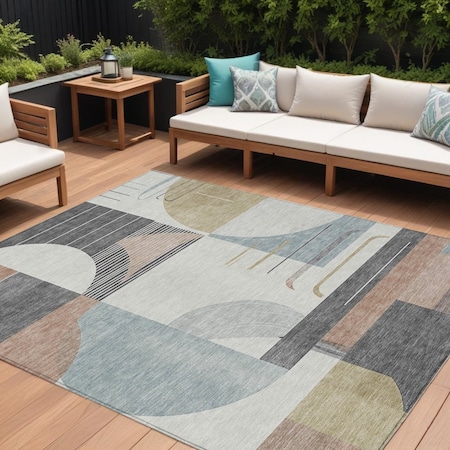 Homeroots 9' X 12' Rust Gray And Ivory Geometric Washable Indoor Outdoor Area Rug 617996