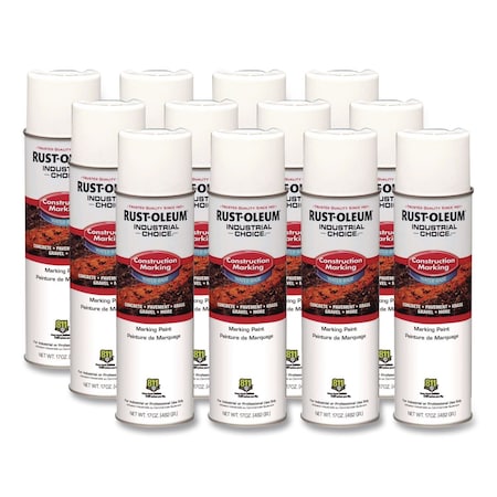 Rust-Oleum IC M1400 System Water-Based Construction Marking Paint, Gloss White, 17 oz Aerosol Can, 12PK 264692
