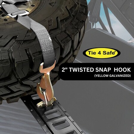 Tie 4 Safe 2'' 3 Point Ratcheting Spare Tire Tie Down Y Strap w/ Twisted Snap Hook RT53-04-9-MH01-BLK-C-1