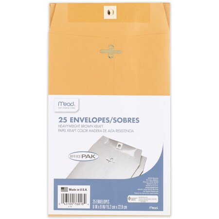 Mead Clasp Envelopes, Office Pak, 6in x, PK 25 76018