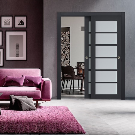 Sartodoors Sliding Closet Bypass Doors with Frosted Glass 56x96 (2* 28x96) Solid Core Modern Interior VEREGIO7602DBD-ANT-5696