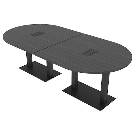 Skutchi Designs Racetrack Conference Table With Power Unit, 48 in W, 96 in L, Grey HAR-RAC-48X96-DOU.BK-WA7949-EBLK