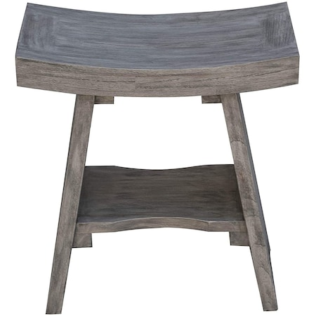 Homeroots 18" Gray Solid Wood Rectangular Shower Bench With Shelf 376753