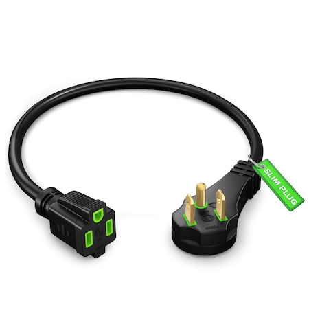 Maximm 1ft 14AWG Low Profile Flat Plug Extension Cord, 3-Prong, Black IGR-14-P030P-05H-1BK