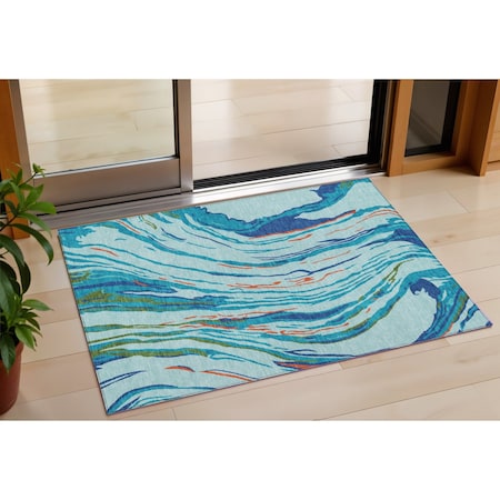 Homeroots 3' X 5' Blue Pink And Green Abstract Washable Indoor Outdoor Area Rug 600222