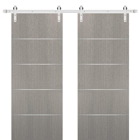 Sartodoors Sliding Double Barn Doors with Hardware, Planum 0020 Grey Oak, 13FT Rail Hangers Sturdy Set, Modern PLANUM0020DB-S-SD-48 x 84 (2* 24x84)