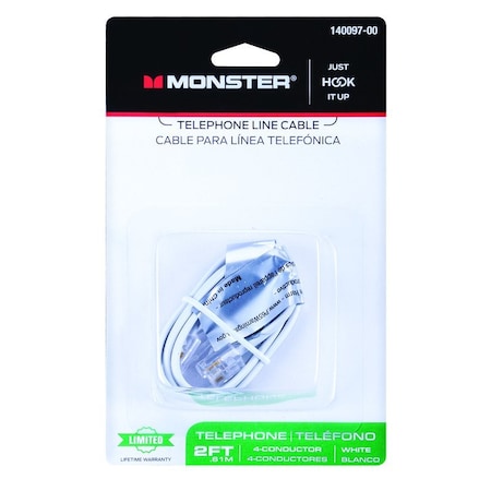 Monster Cable Just Hook It Up 2 ft. L White Modular Telephone Line Cable 140097-00