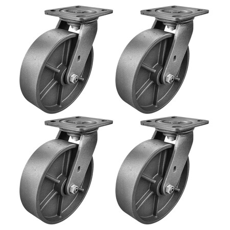 Hyw Products Heavy Duty Caster Set 8in Steel Wheels, 4 Swivel, 4PK 40-80S-A1-SS-4