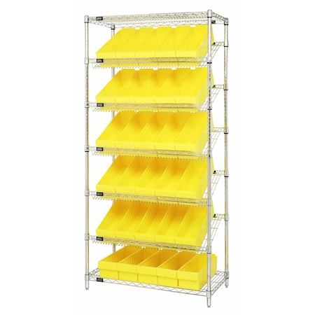 Quantum Storage Systems WIRE SHELVING UNIT W/30 YELLOW BINS WRS-7-602YL