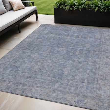 Homeroots 5' X 8' Denim Blue And Gray Oriental Washable Indoor Outdoor Area Rug 604714