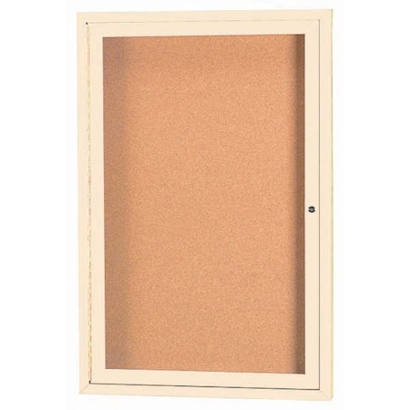 Aarco Enclosed Natural Pebble Grain Cork Bulletin Board w/ Ivory Powder Coated Al Frame, 24''Hx18''W DCC2418RIV