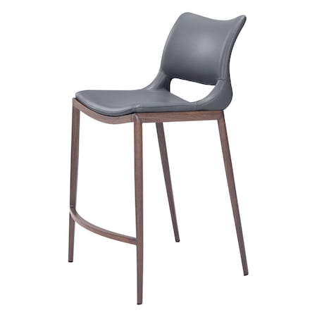 Homeroots Set of Two 25" Dark Gray and Brown Faux Leather and Steel Low Back Counter Height Bar Chairs 555688