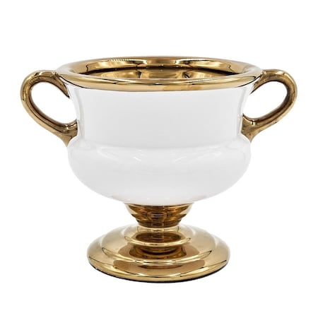 Homeroots 7" White And Gold Ceramic Amphora Urn 574379