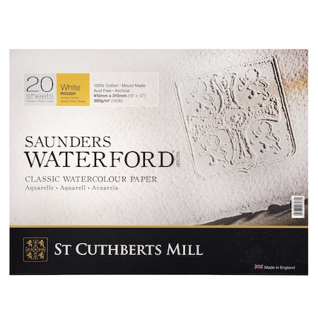St Cuthberts Saunders Waterford Watercolor Block, Rough, White, 140lb/300gsm, 20 Sheet, 16x12 inch T46630001011E