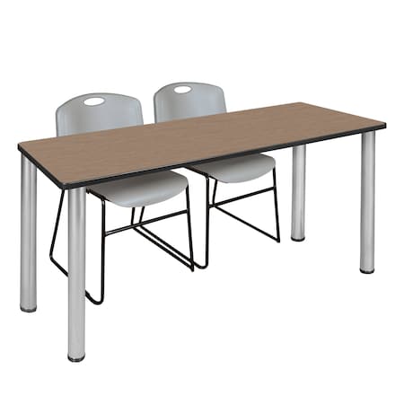 Regency Kee Training Table W/ 2 Zeng Chairs, 66 in W, 24 in L, Noble Oak MT6624NOBPCM44GY