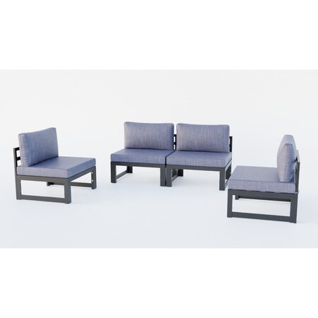 Leisuremod Chelsea 4-Piece Middle Patio Chairs Black Aluminum With Light Blue Cushions CSBL-4LBU