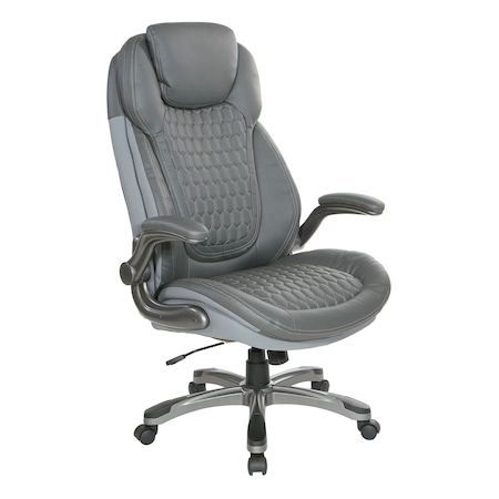 Office Star Products Deluxe Executive Bonded Leather Executive Chair, Grey ECH620867-EC2
