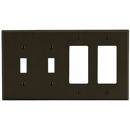 Hubbell Wiring Device-Kellems Wallplate, 4-Gang, 2) Toggle 2) Decorator, Brown P2262