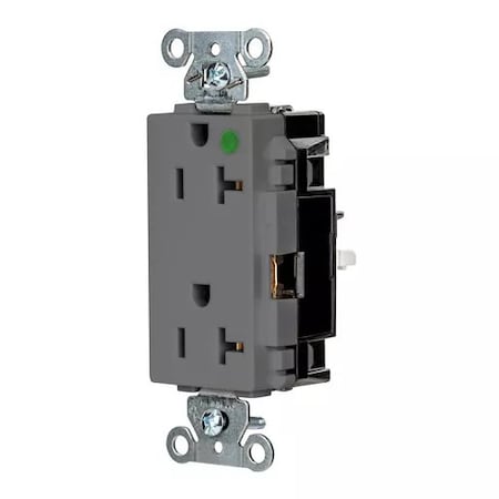 Hubbell Wiring Device-Kellems Straight Blade Receptacle, 5-20R, 20 A, 125V AC, 2 Pole, 3 Wire, Surface Mount, Grounded HBL2182STGY