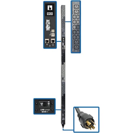 Tripp Lite PDU, Monitored, (30) C13, (12) C19, CS8365C, 6 ft. PDU3EVN6H50BA