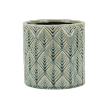 Homeroots 6in Green Geometric Ceramic Indoor Outdoor Round Pot Planter 487425