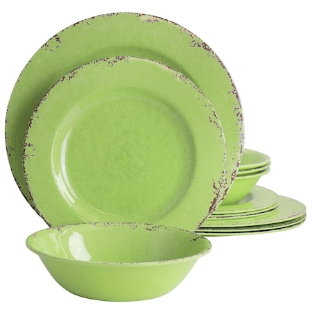 Gibson Mauna 12 Piece Melamine Dinnerware Set in Crackle Green 134304.12R