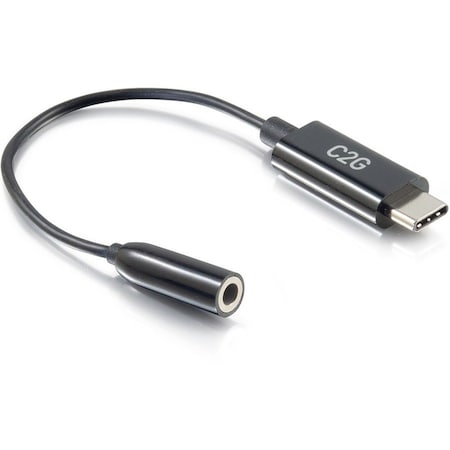 C2G USB-C to AUX Adapter Converter - 3.5mm, Supports High Resolution Audio, Black 54426