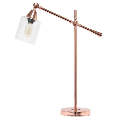 Homeroots 28" Rose Gold Metal Table Lamp With Clear Cylinder Shade 646023