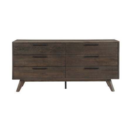 Homeroots 63" Dark Brown Solid Wood Six Drawer Double Dresser 518621