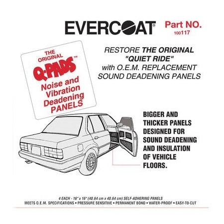 Evercoat Q-Pad 100116 Sound Deadening Panel, 12 x 12 in, Fiberglass, Black, 6 pieces per box 100116