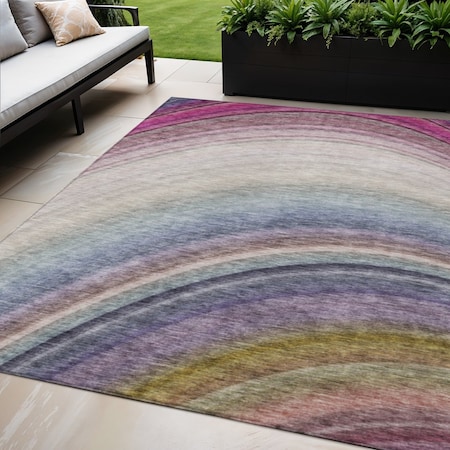 Homeroots 5' X 8' Beige Purple And Ivory Abstract Washable Indoor Outdoor Area Rug 577284