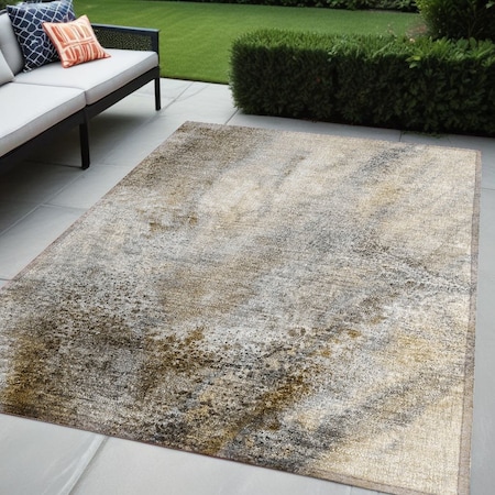 Homeroots 5' X 8' Beige Abstract Washable Non Skid Indoor Outdoor Area Rug 559554