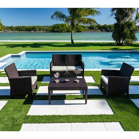 Rainbow Outdoor Nova 4-Piece Settee Set with Loveseat and Cushions-Brown RBO-NOVA-BRW-4LS