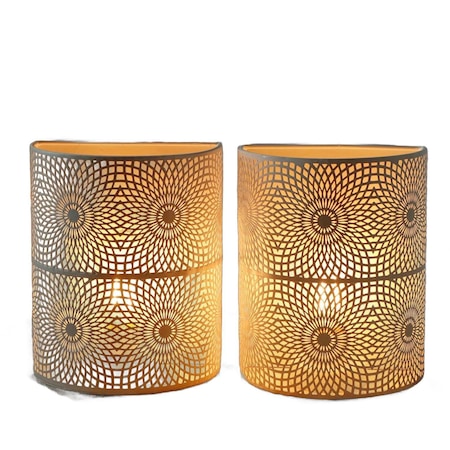 Homeroots Set of Two 8" White Metal Round Bedside Lamp With Black Cylinder Shade 636318