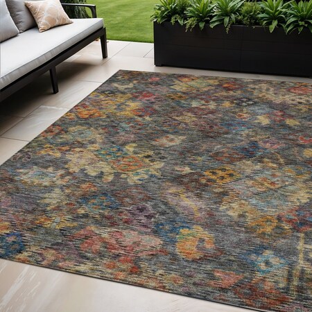 Homeroots 5' X 8' Gray Green And Terra Cotta Floral Washable Indoor Outdoor Area Rug 604157