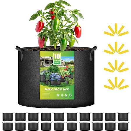 Ipower 10 Gallon Grow Bags 300G Thickened Sturdy Plant Fabric Pots with 20 Labels and Handles, 20PK GLGROWBAG10X5BLKV5X4