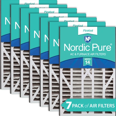 16x25x3 Pleated Air Filter, High Capacity, Electrostatically Charged Synthetic Media, MERV 14, 7 PK