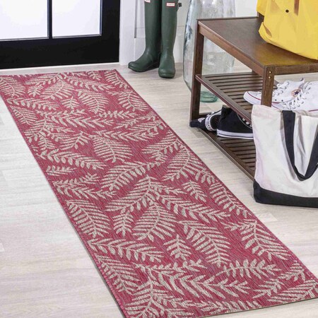 Jonathan Y Nevis Palm Frond Fuchsia/Light Gray 2 ft. x 10 ft. Indoor/Outdoor Runner Rug SMB119F-210