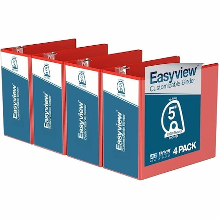 Davis Group Easyview Premium, Angle D Ring, Customizable, View Binder, (Red, 5"), PK4 8407-03-04