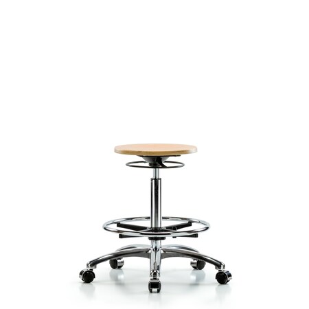 Blue Ridge Ergonomics Wood Stool Chrome - High Bench Height with Chrome Foot Ring & Casters WHBSO-CR-CF-CC