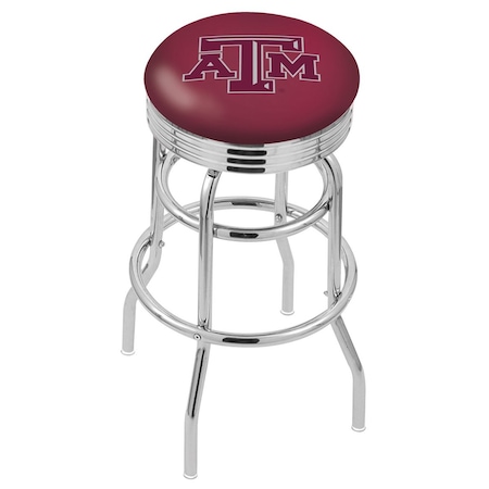 Holland Bar Stool Co 25" Chrome 2-Ring Texas A&M Swivel Bar Stool, Accent Ring L7C3C25TexA-M
