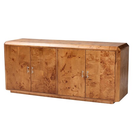 Bali & Pari Valora Modern and Contemporary Natural Mappa Real Burl Wood 4-Door Sideboard Buffet 249-13926-ZORO