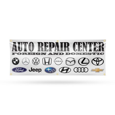 Signmission Auto Repair Center Foreign and Domestic, 24 Inch x 72 Inch, Vinyl Banner B-72-30471
